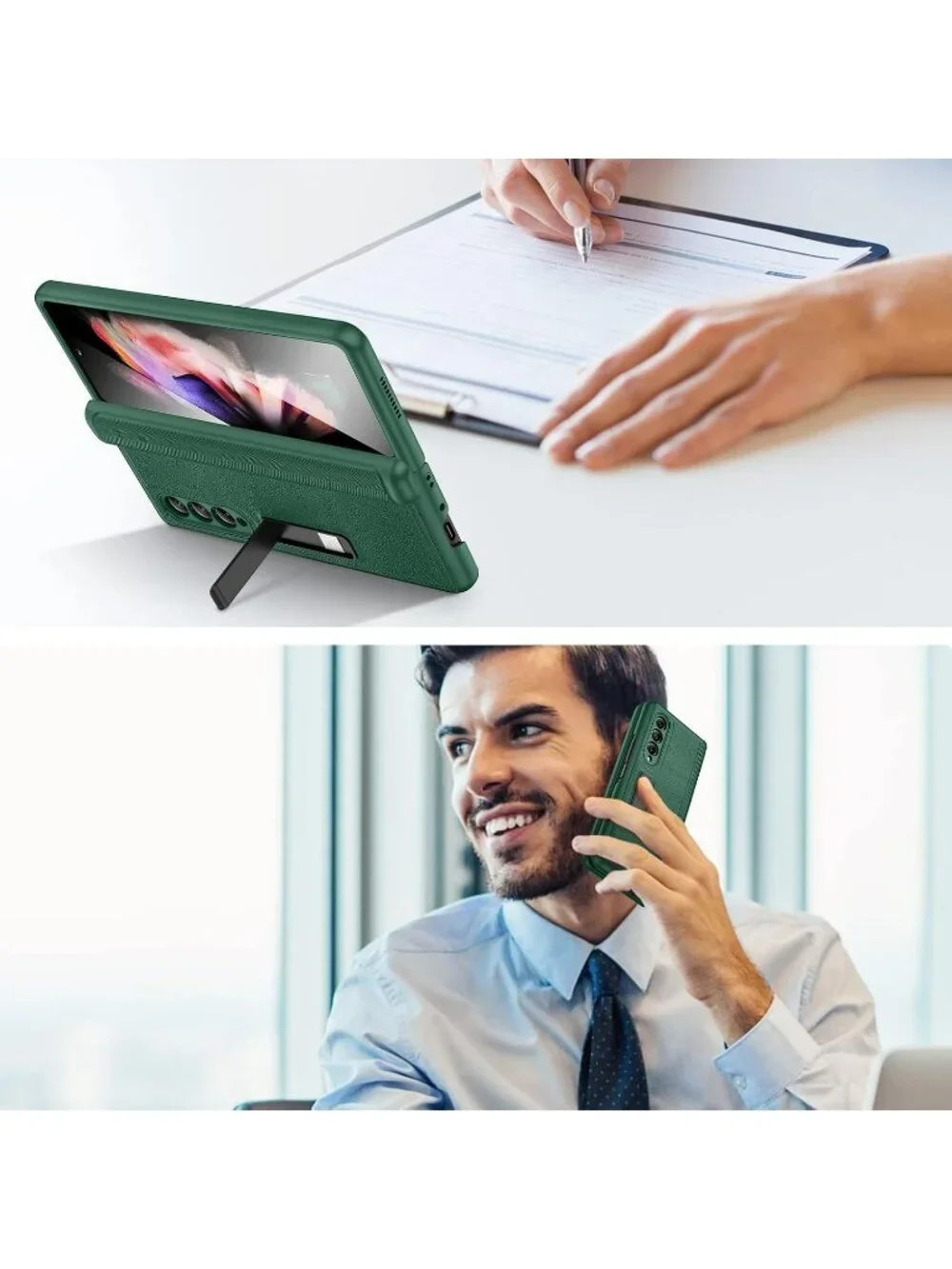 Ruky Samsung Galaxy Z Fold 3 Case Green Kickstand Screen Protector Hinge Cover